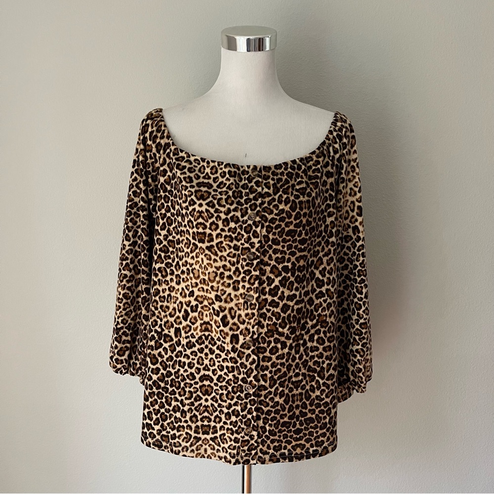 YOINS Your Inspiration Animal Print Off Shoulder Brown Top Size 1XL